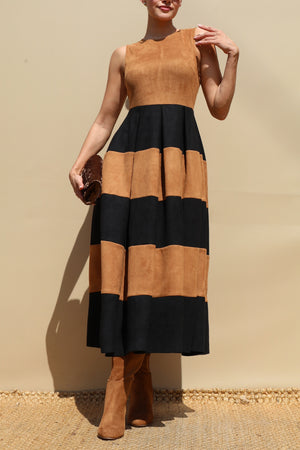 DD8764, Suede Color Block Midi Dress