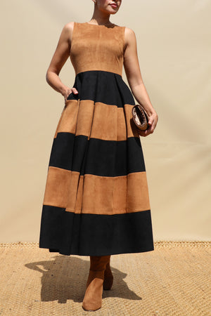 DD8764, Suede Color Block Midi Dress