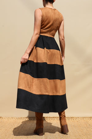 DD8764, Suede Color Block Midi Dress