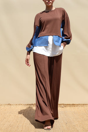 DD8729, Loose Fit Layered Shirt Top & Pants Set