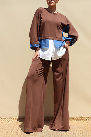 DD8729, Loose Fit Layered Shirt Top & Pants Set