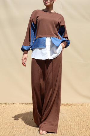 DD8729, Loose Fit Layered Shirt Top & Pants Set