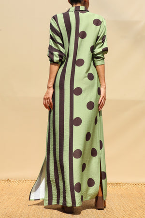 DD8655, Polka Dot & Striped Loose Fit Shirt Maxi Dress