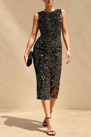 DD8713, Sequin Bodycon Knit Midi Dress