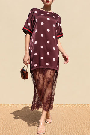 DD8735, Polka Dot Loose Fit Satin Midi Dress