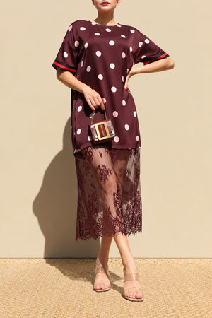 DD8735, Polka Dot Loose Fit Satin Midi Dress