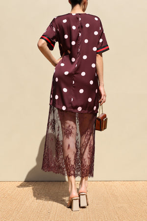 DD8735, Polka Dot Loose Fit Satin Midi Dress