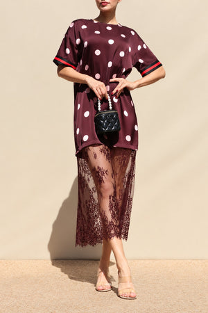 DD8735, Polka Dot Loose Fit Satin Midi Dress