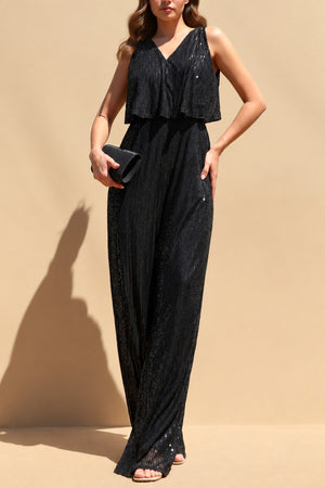 DD8709, Sequin V Neck Jumpsuit