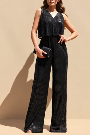 DD8709, Sequin V Neck Jumpsuit