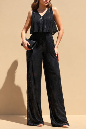 DD8709, Sequin V Neck Jumpsuit