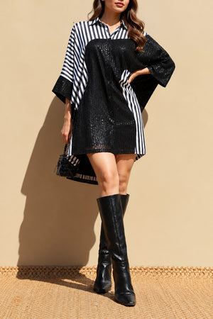 DD8703, Sequin Button Down Shirt Mini Dress