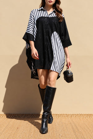 DD8703, Sequin Button Down Shirt Mini Dress