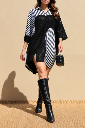 DD8703, Sequin Button Down Shirt Mini Dress