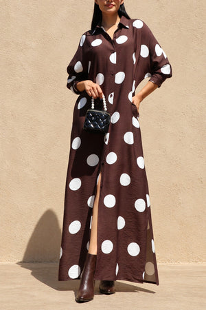 DD8514, Polka Dot Loose Fit Shirt Maxi Dress
