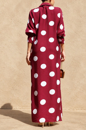 DD8514, Polka Dot Loose Fit Shirt Maxi Dress