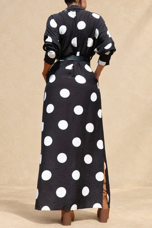 DD8514, Polka Dot Loose Fit Shirt Maxi Dress
