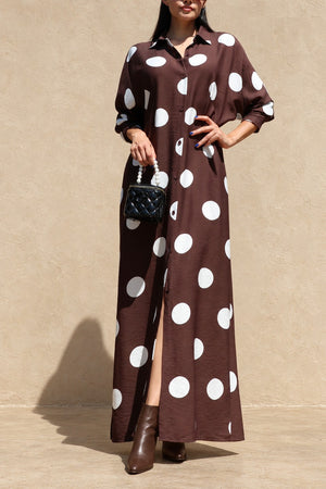 DD8514, Polka Dot Loose Fit Shirt Maxi Dress