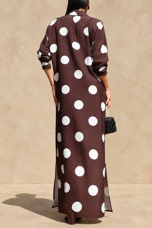 DD8514, Polka Dot Loose Fit Shirt Maxi Dress