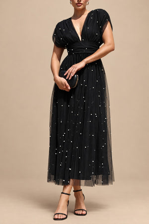 DD8817, Pearl Deep V Neck Midi Dress
