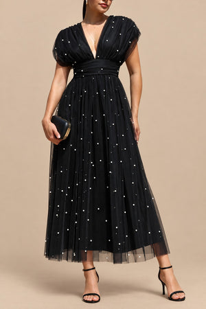 DD8817, Pearl Deep V Neck Midi Dress