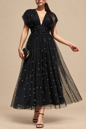 DD8817, Pearl Deep V Neck Midi Dress