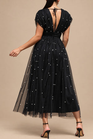 DD8817, Pearl Deep V Neck Midi Dress