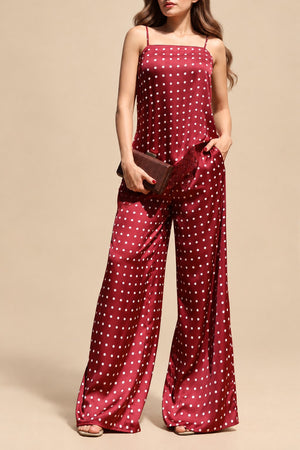DD8776, Polka Dot Satin Top & Pants Set