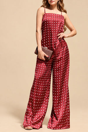 DD8776, Polka Dot Satin Top & Pants Set