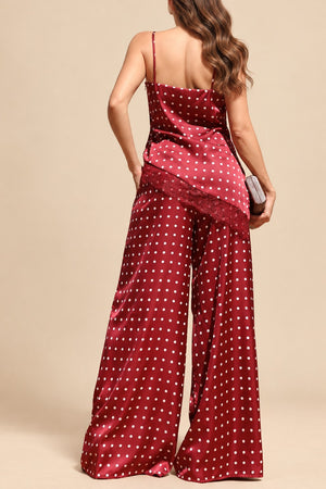 DD8776, Polka Dot Satin Top & Pants Set