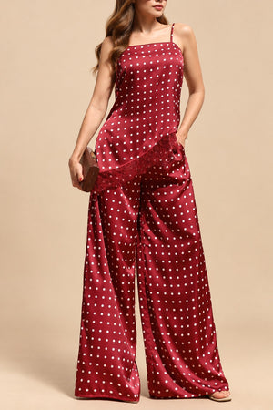 DD8776, Polka Dot Satin Top & Pants Set