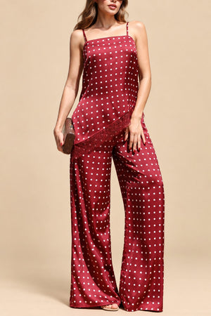 DD8776, Polka Dot Satin Top & Pants Set