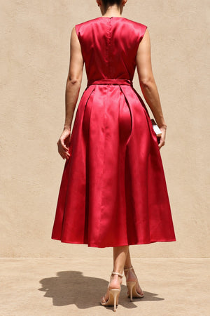 DD8588, Belted Satin Midi Dress