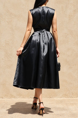 DD8588, Belted Satin Midi Dress