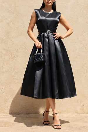 DD8588, Belted Satin Midi Dress