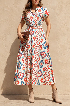 DD8622, Printed Button Down Midi Dress