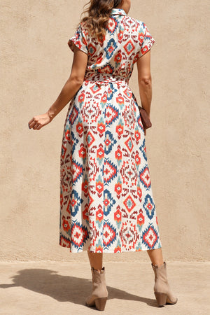 DD8622, Printed Button Down Midi Dress