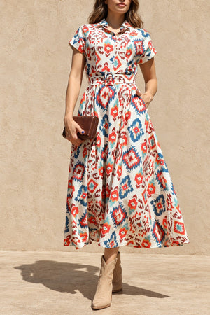 DD8622, Printed Button Down Midi Dress