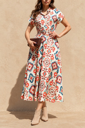 DD8622, Printed Button Down Midi Dress