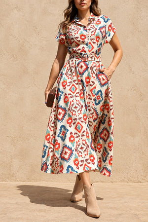 DD8622, Printed Button Down Midi Dress