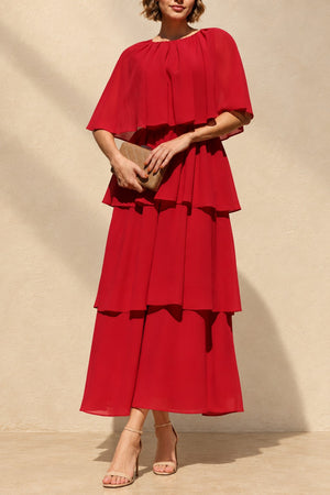 DD8693, Tiered Cape Midi Dress