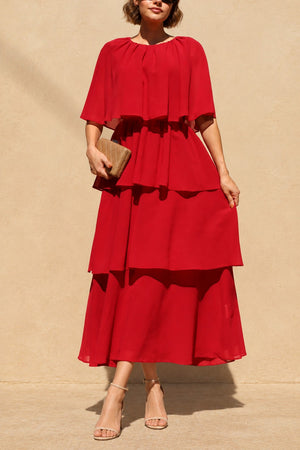DD8693, Tiered Cape Midi Dress