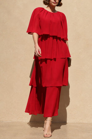 DD8693, Tiered Cape Midi Dress