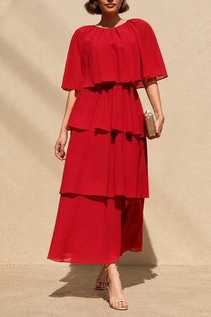DD8693, Tiered Cape Midi Dress