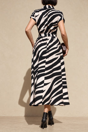 DD8770, Zebra Printed Belted Midi Dress