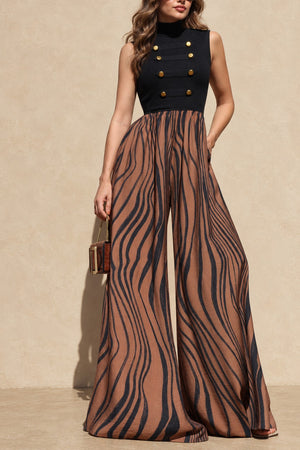 DD8767, Animal Printed Napoleon Knit Jumpsuit