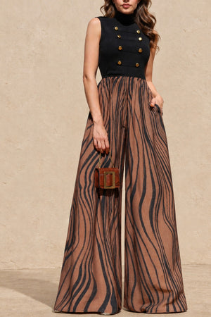 DD8767, Animal Printed Napoleon Knit Jumpsuit