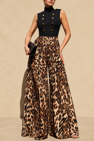 DD8767, Animal Printed Napoleon Knit Jumpsuit