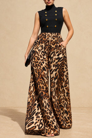 DD8767, Animal Printed Napoleon Knit Jumpsuit
