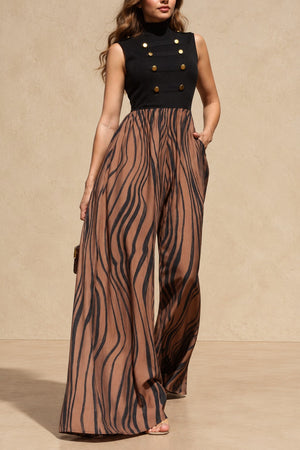DD8767, Animal Printed Napoleon Knit Jumpsuit